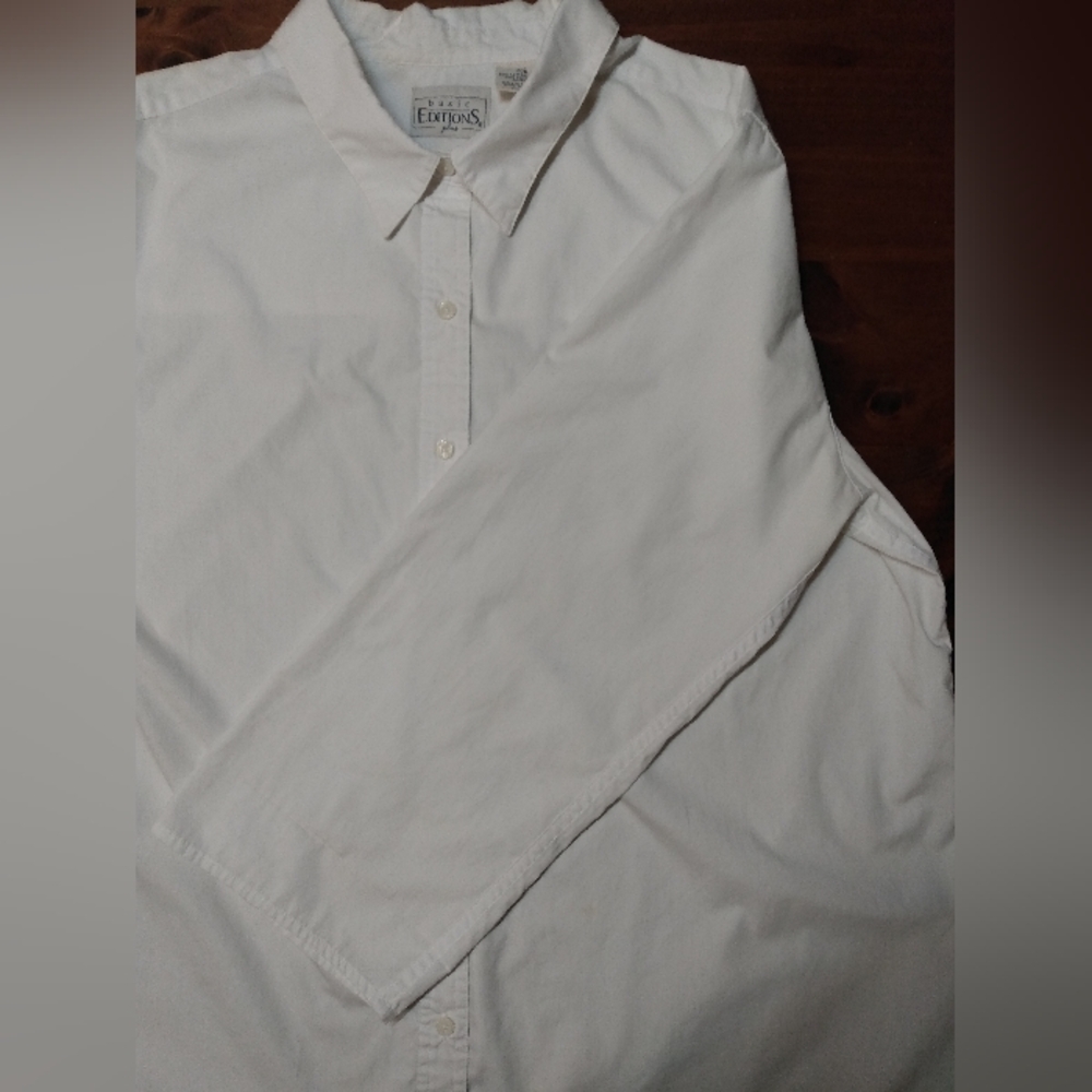 Basic Editions Plus Rolltab Sleeve Button Down Sh… - image 3